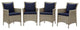 Side Dining Chair Armchair, Set of 4, Rattan, Gray Blue Navy, Outdoor