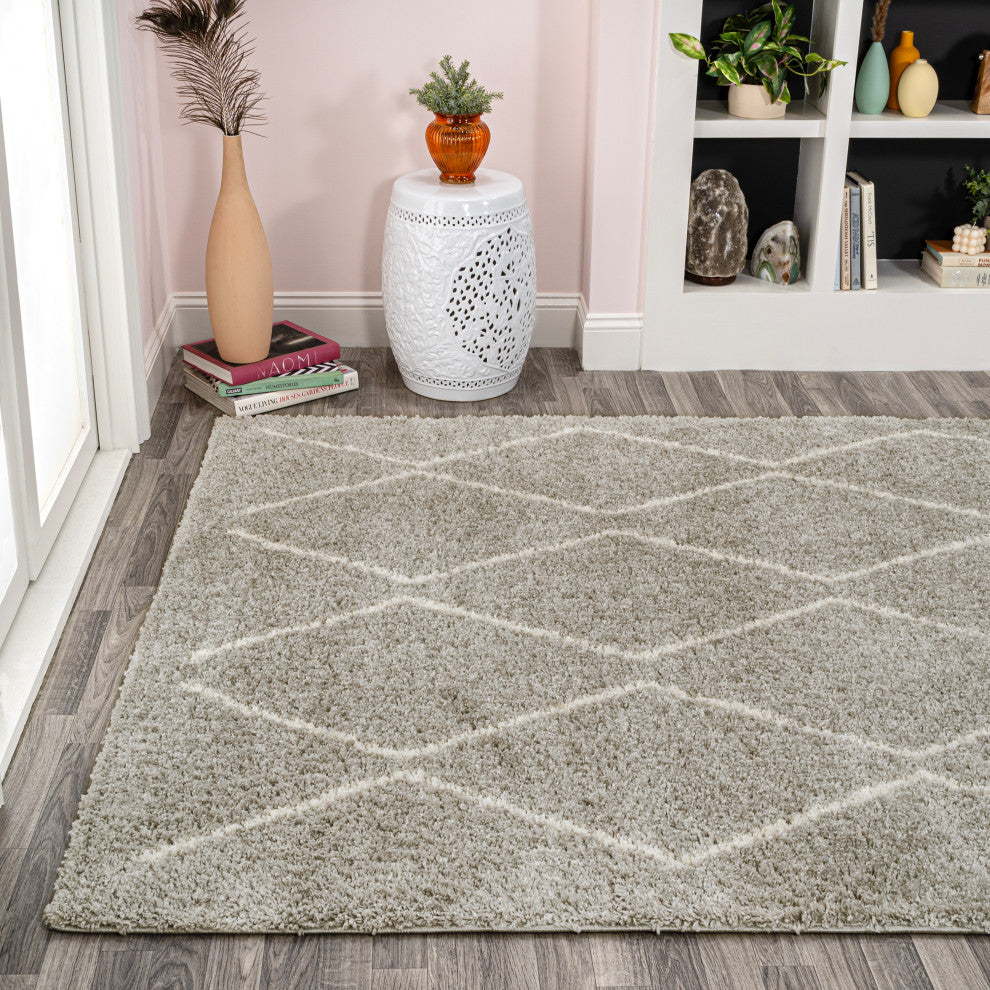 Catala Moroccan Diamond Shag Rug, Gray/Ivory, 8 Ft. X 10 Ft.