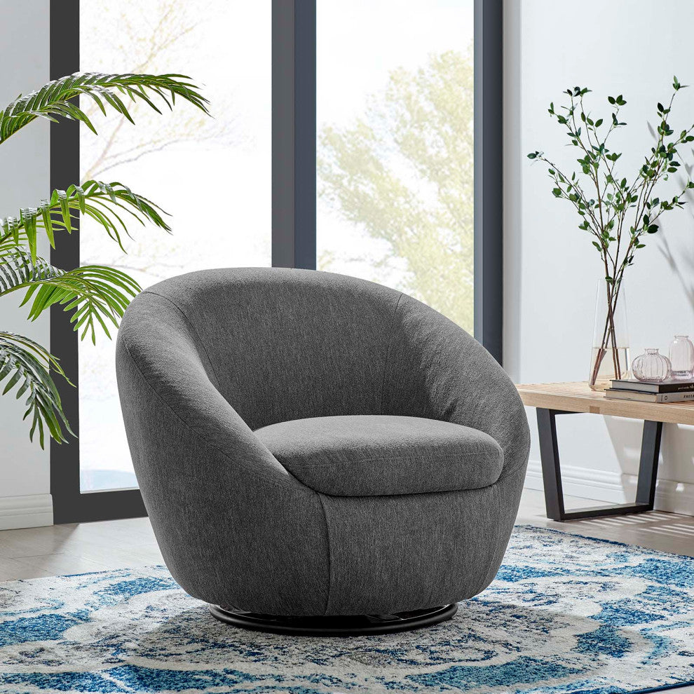 Armchair Swivel Accent Chair, Black Gray, Fabric, Modern, Cafe Hospitality