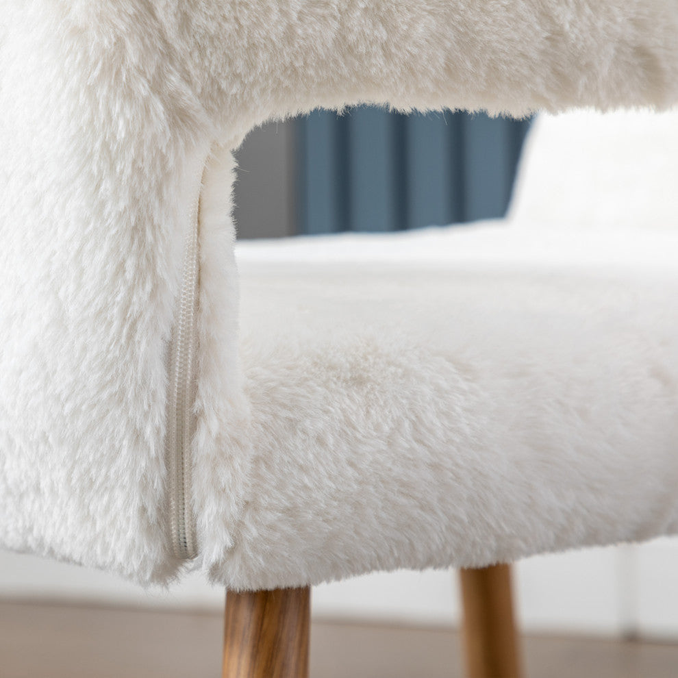 Dining Chairs With Faux Fur, Mid Century Side Chairs With Solid Steel Leg