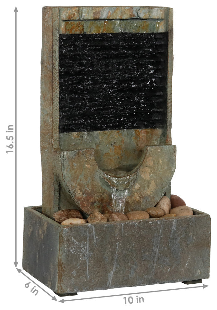 Sunnydaze Half Moon Natural Slate Indoor Tabletop Water Fountain, 16"