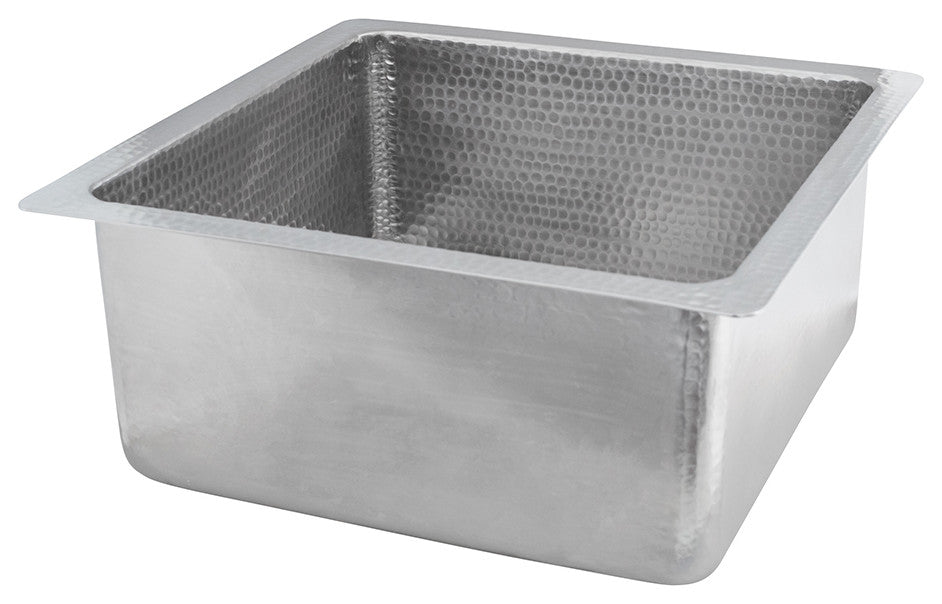 16" Square Hammered Copper Bar/Prep Sink in Nickel w/ 3.5" Drain Opening
