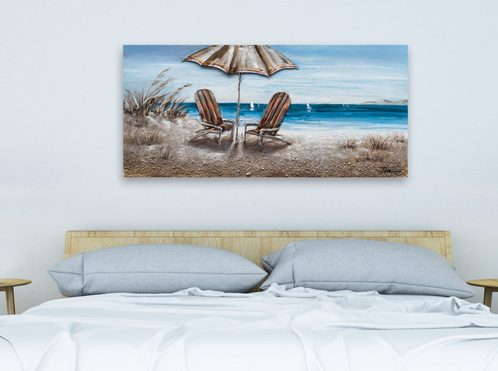 "Beach Chairs" Hand Painted Canvas Art, 55"x27.5"