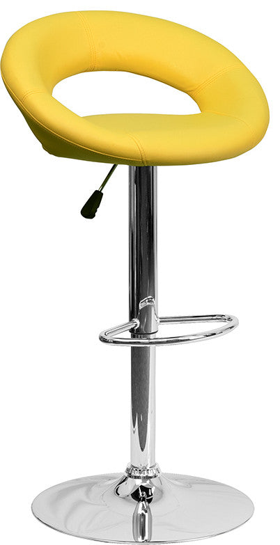 Vinyl Rounded Back Adjustable Height Barstool, Yellow