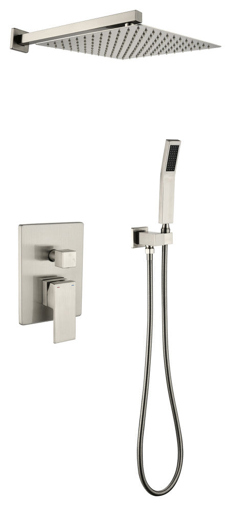 Wellfor Shower Set, 12" Rain Shower Head With Handheld Combo Set and Valve, Brushed Nickel