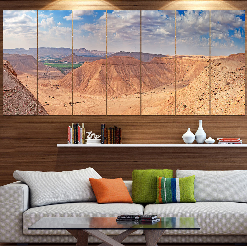 Clay Rocks around Riyadh City, Landscape Canvas Art Print, 83"x32", 7 Panels