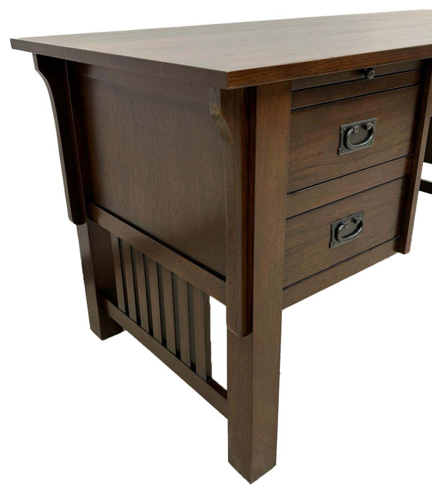 Mission Solid Quarter Sawn Oak Desk, Library Table With 5-Drawers Walnut
