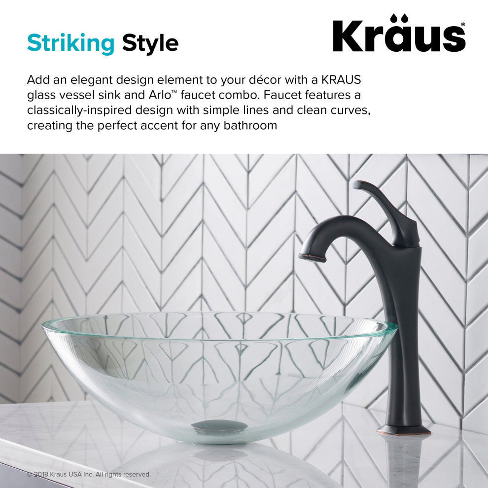 Glass Vessel Sink, Arlo Bathroom Faucet, PU Drain, Mount Ring, Matte Black