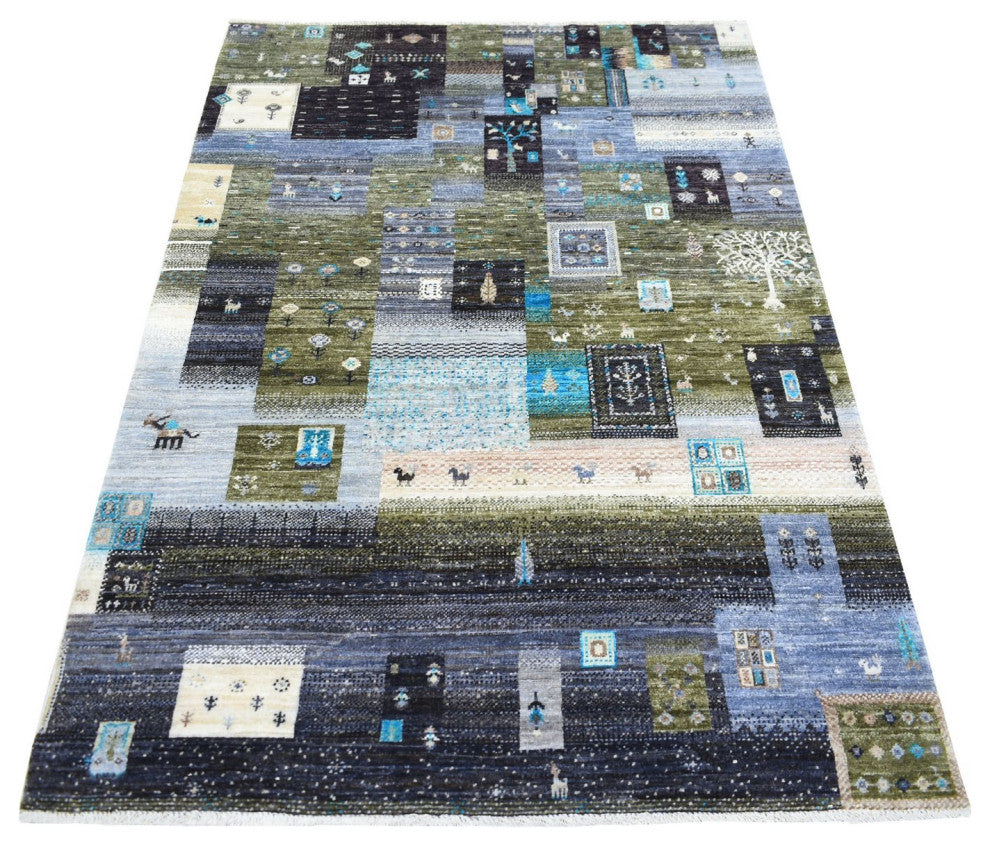 Gray Hand Knotted Afghan Kashkuli Gabbeh Hand Spun Wool Oriental Rug 4'0"x5'10"