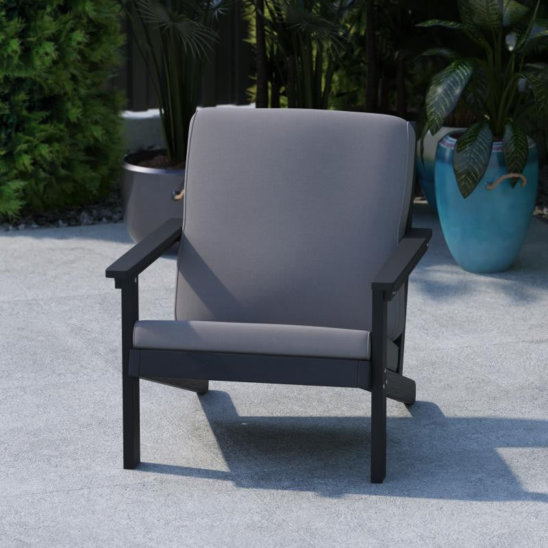Charlestown All-Weather Poly Resin Wood Adirondack Club Chair with Cushions, Bla