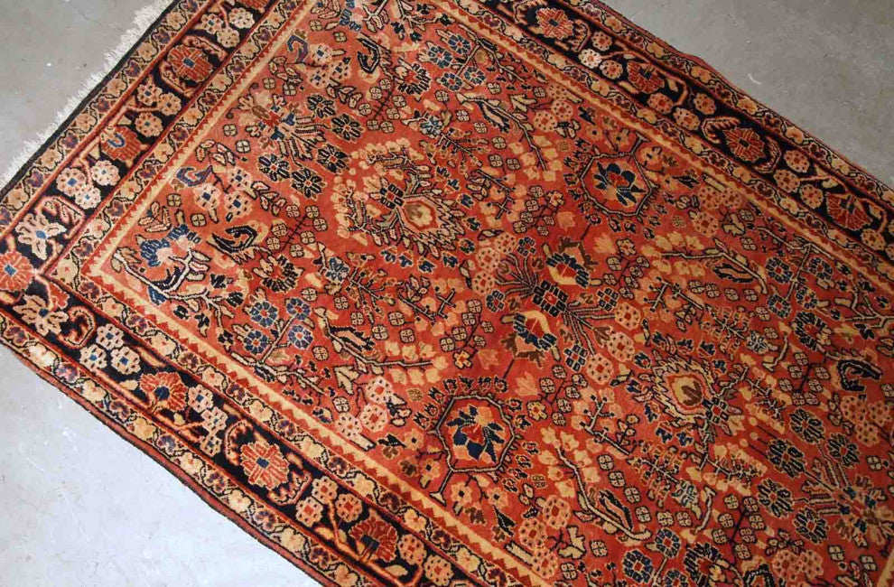 Handmade Antique Persian Sarouk Rug, 3.3'x5.3', 100cmx161cm 1920s