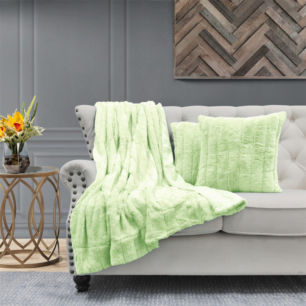BOON Rabbit Jumbo Fur Throw and Pillow, 3-Piece Set, Nile Green