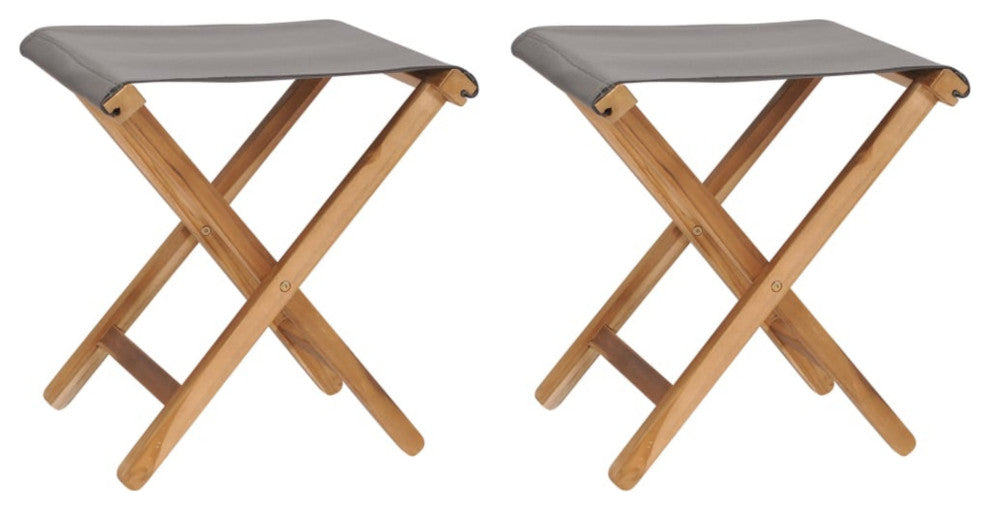 Vidaxl Folding Chairs, Set of 2, Solid Teak Wood/Fabric Dark Gray