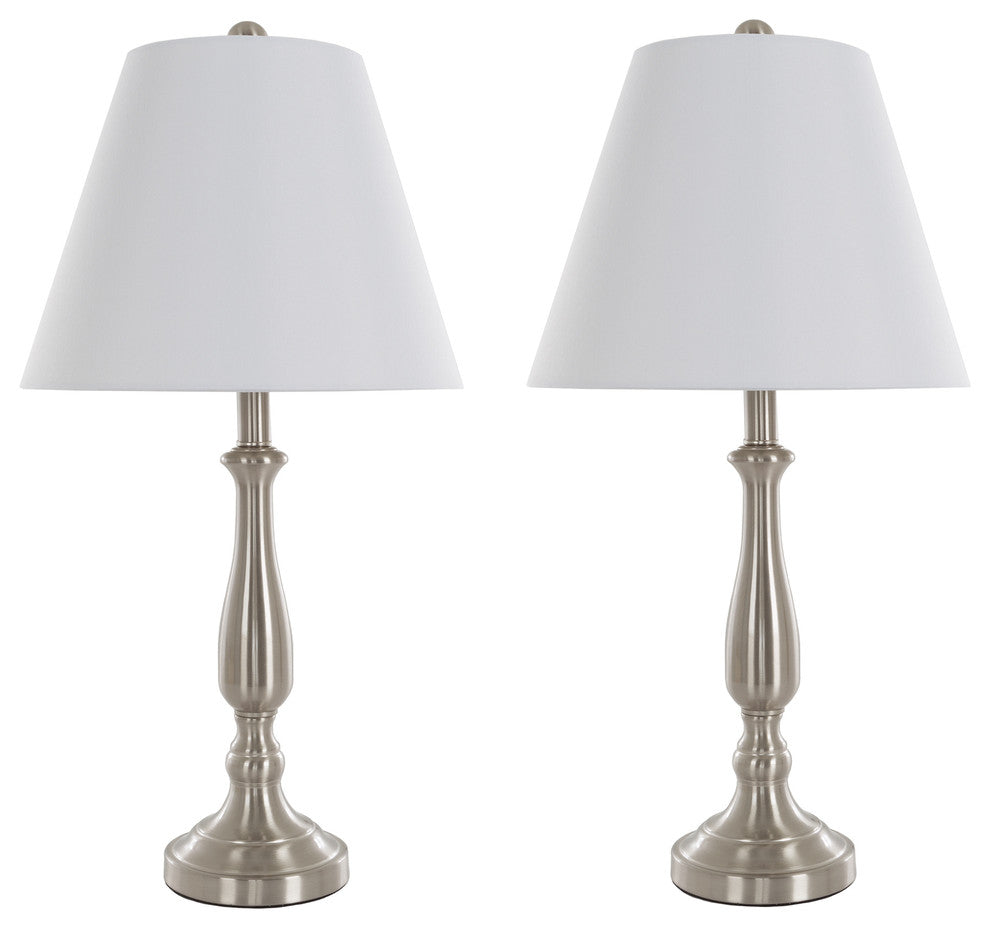 Table Lamps Set of 2, Brushed Steel, 2 LED Bulbs included by Lavish Home