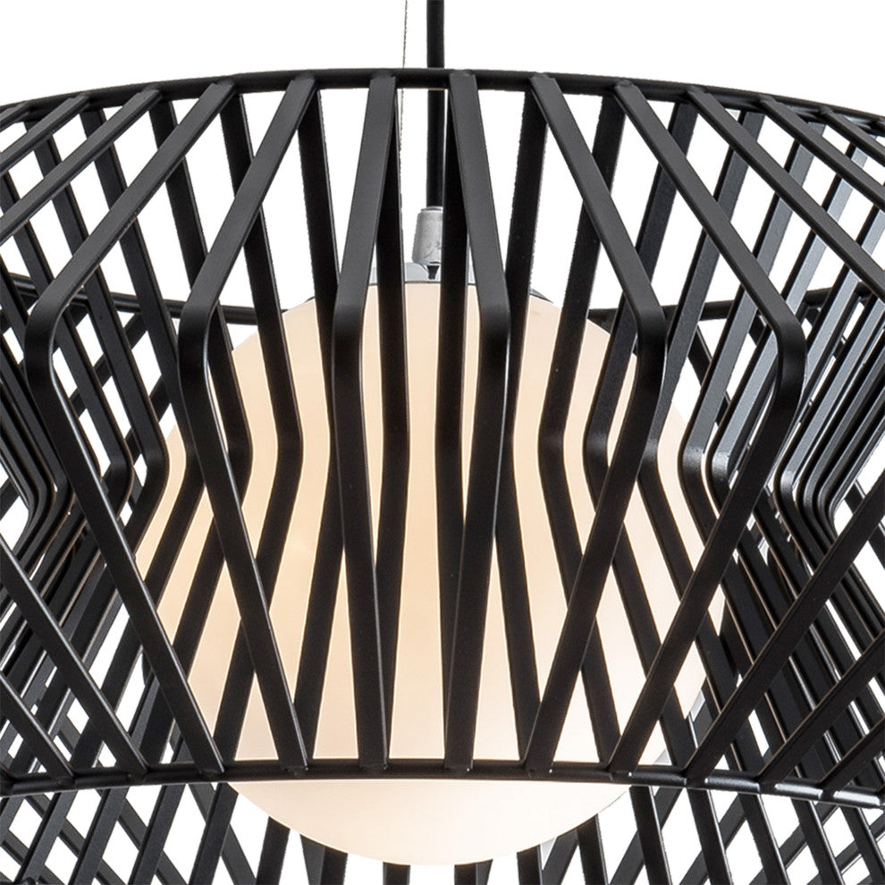 Hebe 1 Light Geometric Metal Glass Shade Pendant Chandelier, Black Finish