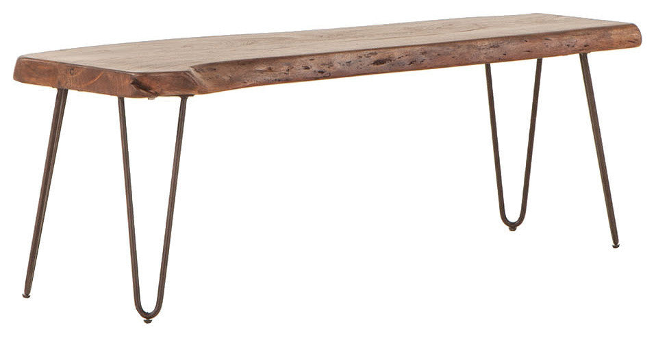 Grandby 54-Inch Acacia Wood Live Edge Dining Bench in Walnut Finish