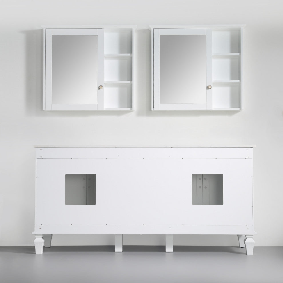 Solid Wood Bathroom Vanity with Quartz Top and cUPC Certified Sink, White, 72 Inch