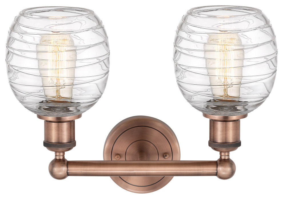 Belfast 2-Light 15" Bath Vanity Light, Antique Copper, Deco Swirl