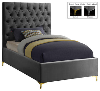 Cruz Velvet Upholstered Bed, Gray, Twin