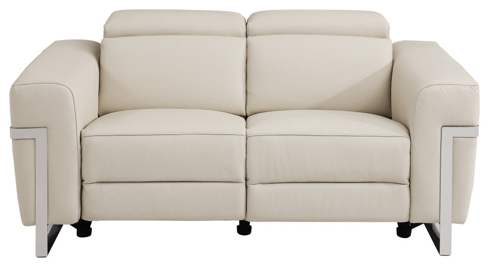 Prato Genuine Italian Leather Modern Loveseat, Beige