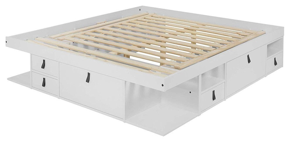 Memomad Bali Storage Platform Bed with Drawers (King Size, Off White)