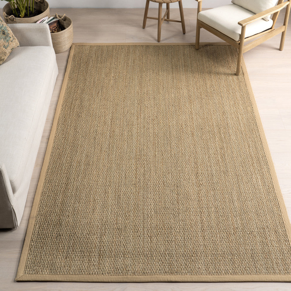 Nuloom Machine Woven Maui Seagrass With Border Rug, Beige 6'Square