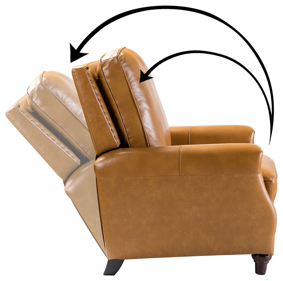 Genuine Leather Recliner With Nailhead Trim Set of 2, Camel