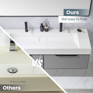 Vera Composite Granite Stone Console Bath Vanity Sink, White, 60"l X 19.7"w