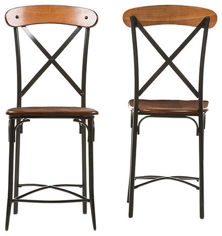 Broxburn Light Brown Wood and Metal Bar Stool, Set of 2
