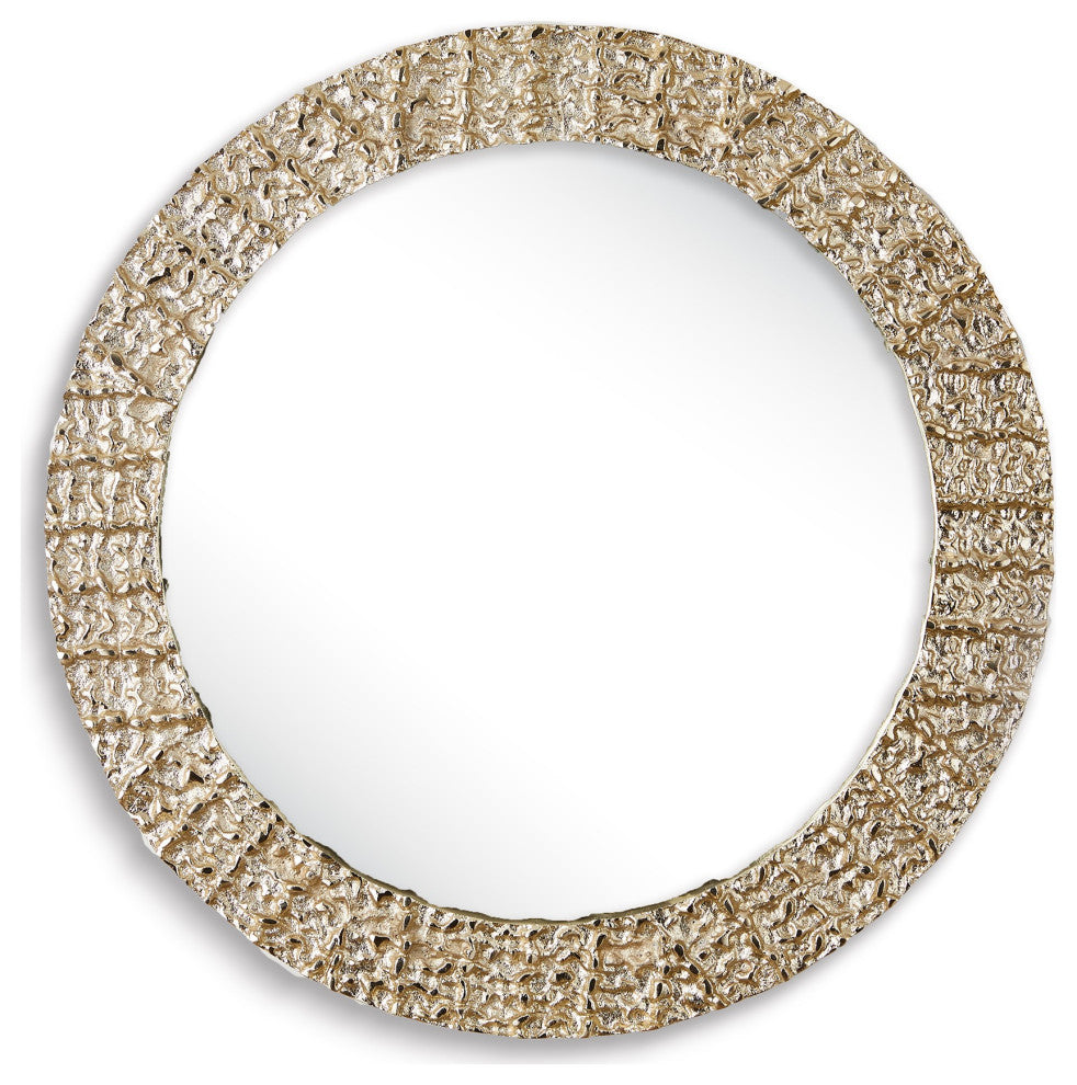 Round Textured Champagne Round Metal Mirror 22in Contemporary Gold Silver Modern