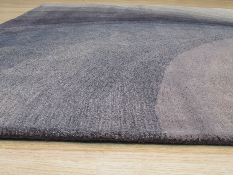 EORC Hand-tufted Wool Blue Contemporary Abstract Swirl Rug, Rectangular 4'x6'