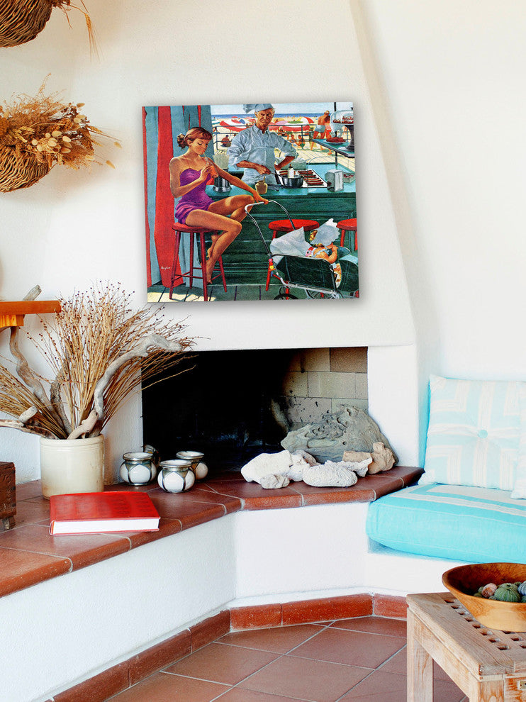 "Babysitter at Beach Stand" Print on Canvas by George Hughes