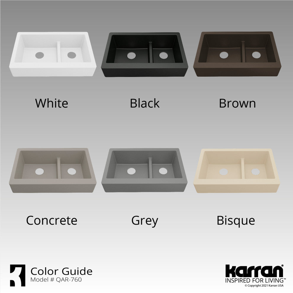 Karran Retrofit Farmhouse Quartz 34" Double Offset Bowl Sink, Black