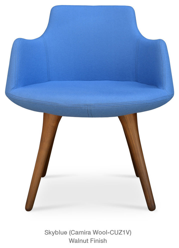 Dervish Wood Chair, Solid Beech Walnut Base, White Leatherette