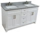 61" Double Sink Vanity, White Finish And Gray Granite And Rectangle Sink