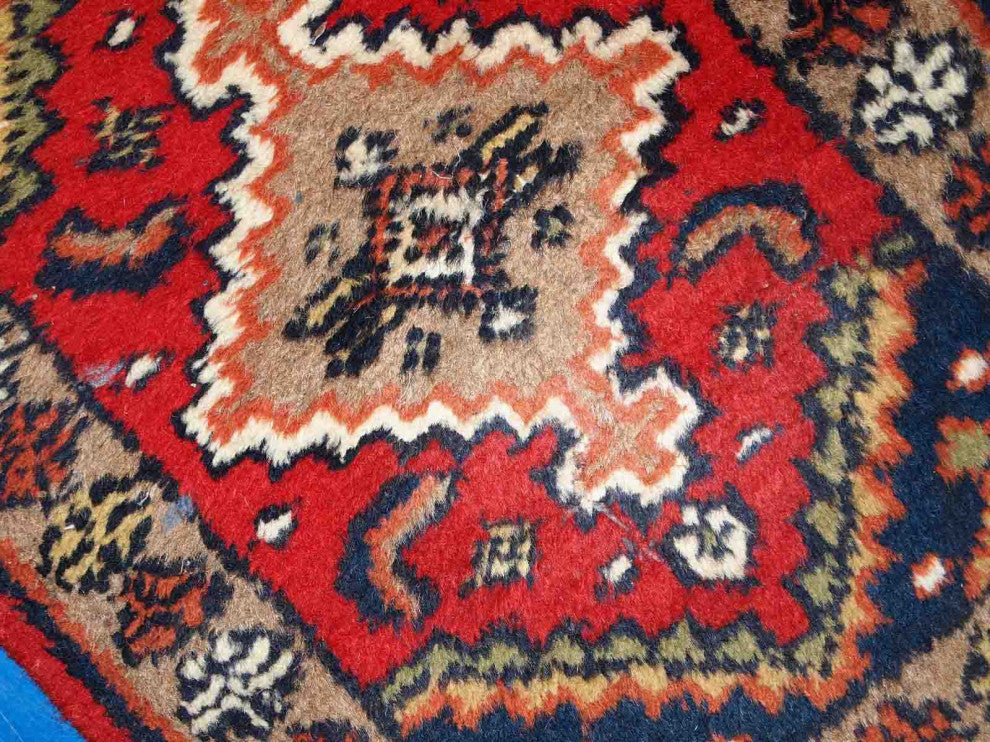 Handmade vintage Persian Hamadan rug 1.4' x 1.9' (42cm x 60cm) 1970s