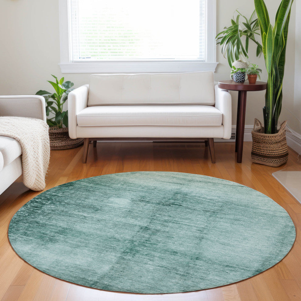 Machine Washable Indoor/Outdoor Chantille ACN1884 Teal 8' x 8' Round Rug