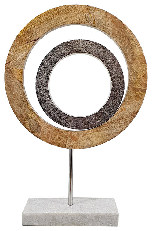 Benzara BM285571 Accent Decor, Concentric Rings, Mango Wood on a Marble Base