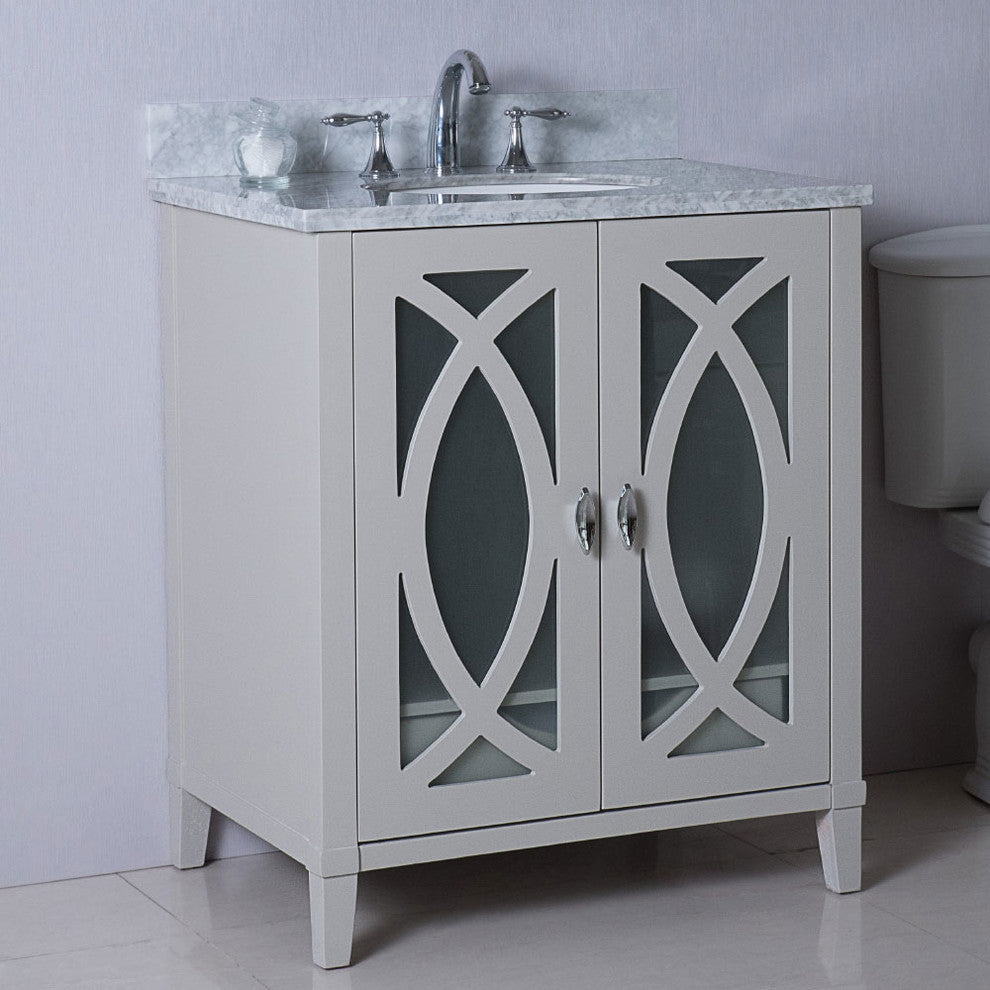 Marina Single-Sink Vanity, Light Gray, White Carrara Top, 30"