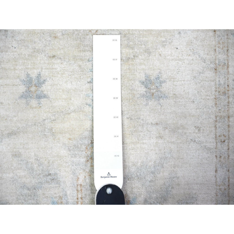 Ivory, White Wash Peshawar Extra Soft Wool Hand Knotted Runner Rug, 2'4"x11'7"