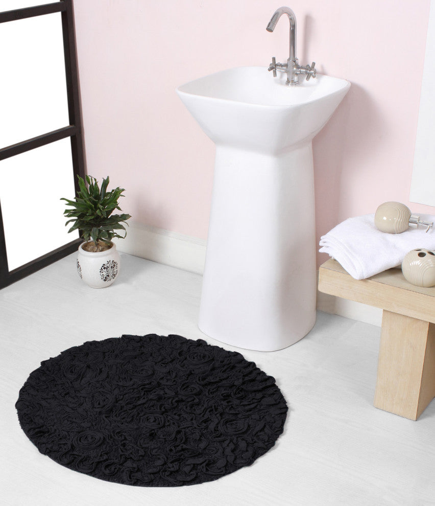 Bellflower Collection Cotton Bath Rug 22" Round, Black