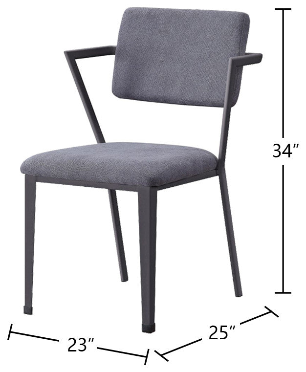 Set of 2 Gray Fabric Dining Chair, Gray/Gunmetal