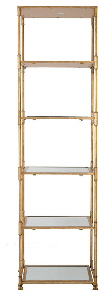 Benzara BM285111 71" Shelf, Design, 5 Glass Shelves, Iron Frame, Gold Finish