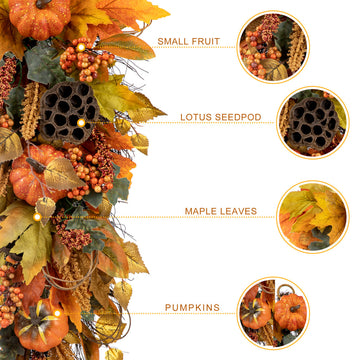 25"H Fall Pumpkin Leaf Swag