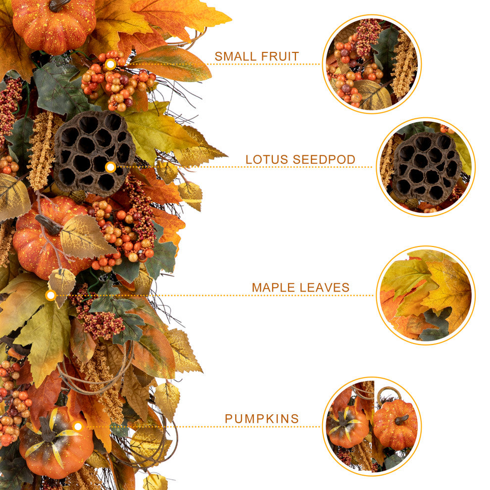 25"H Fall Pumpkin Leaf Swag