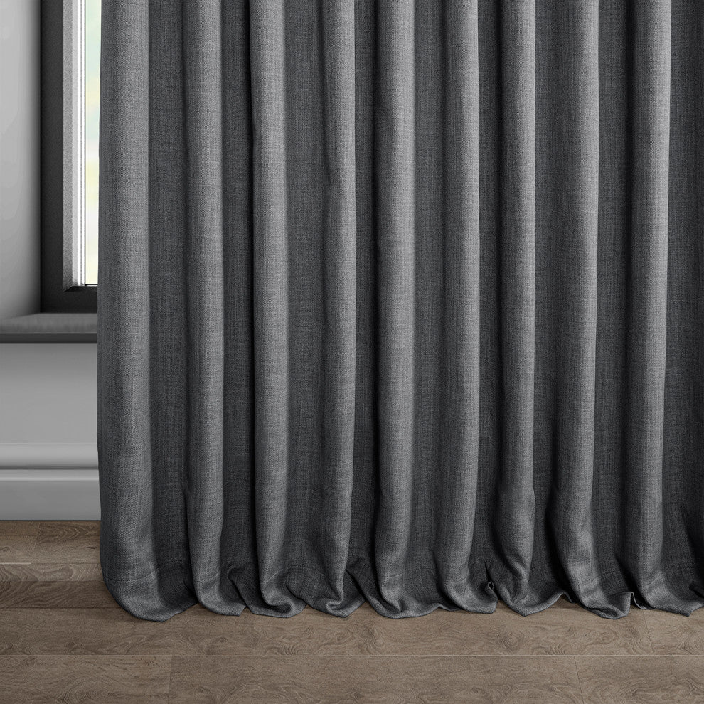Faux Linen Extra Wide Room Darkening Curtain Single Panel, Dark Gravel, 100"x96"