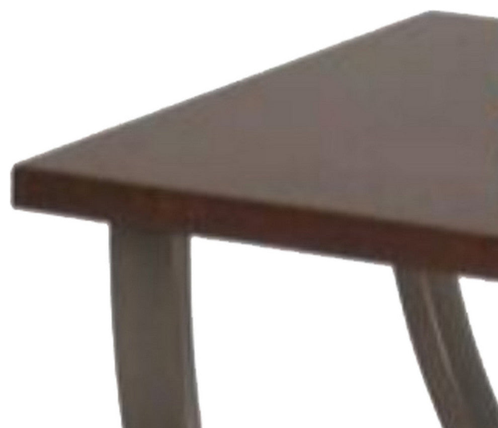 Wood and Metal End Table with Sweeping Legs, Dark Walnut Brown and Black