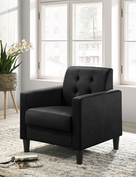 Hale Velvet Accent Armchair With Tufting, Black