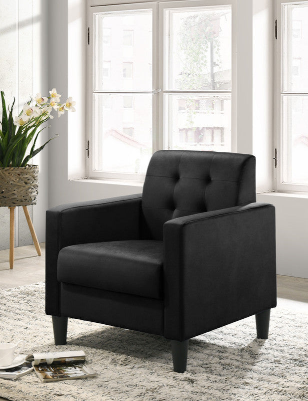Hale Velvet Accent Armchair With Tufting, Black