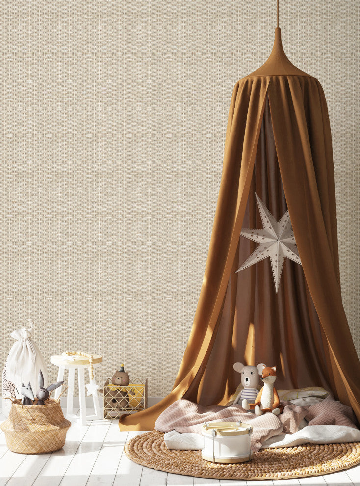 Rattan Weave Look Peel and Stick Vinyl Wallpaper, White Wash, 24" X 60"